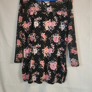 XXL See thru black floral blouse